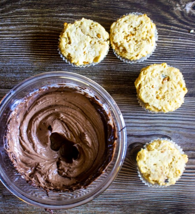 Eggless Peanut Butter Cupcakes with Chocolate Frosting