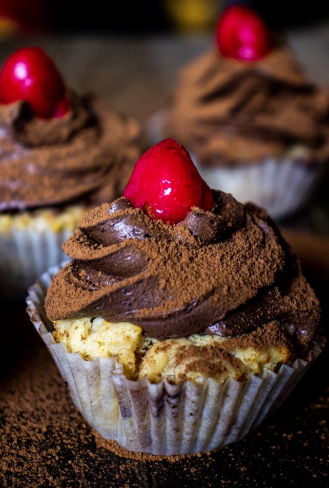 Eggless Peanut Butter Cupcakes with Chocolate Frosting