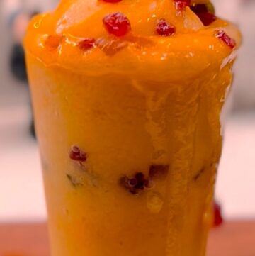 adding tutti frutti to Mango Mastani